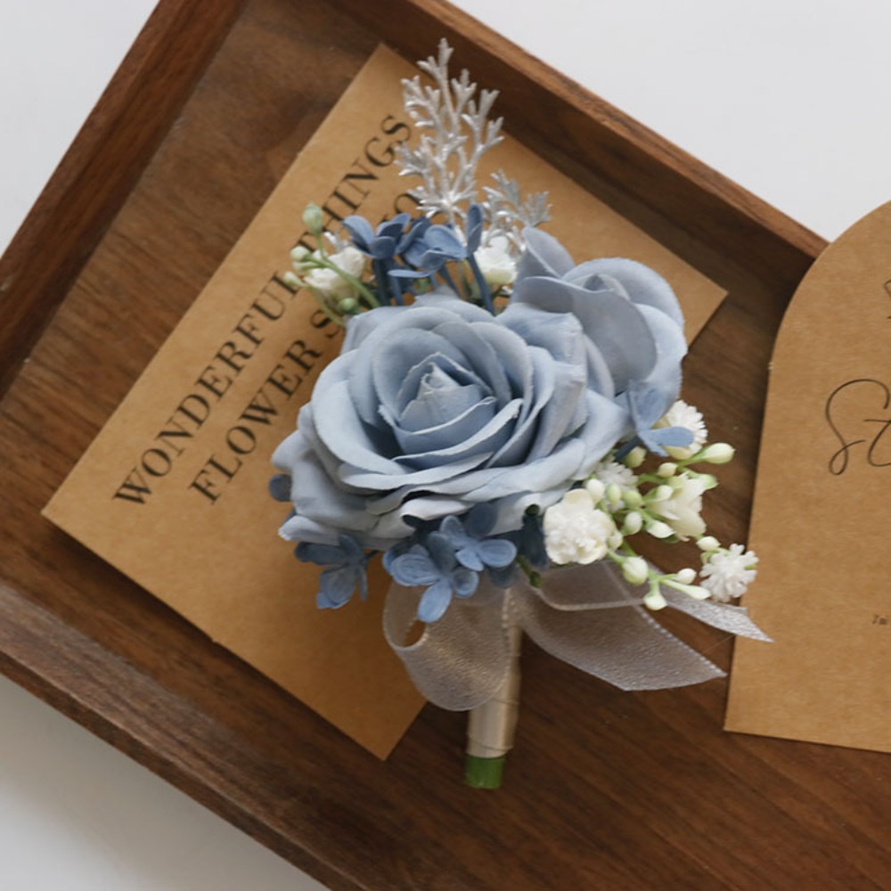 Men'S Grooming For Wedding - Blue Wedding Ribbion Wrist Corsage Boutonnière