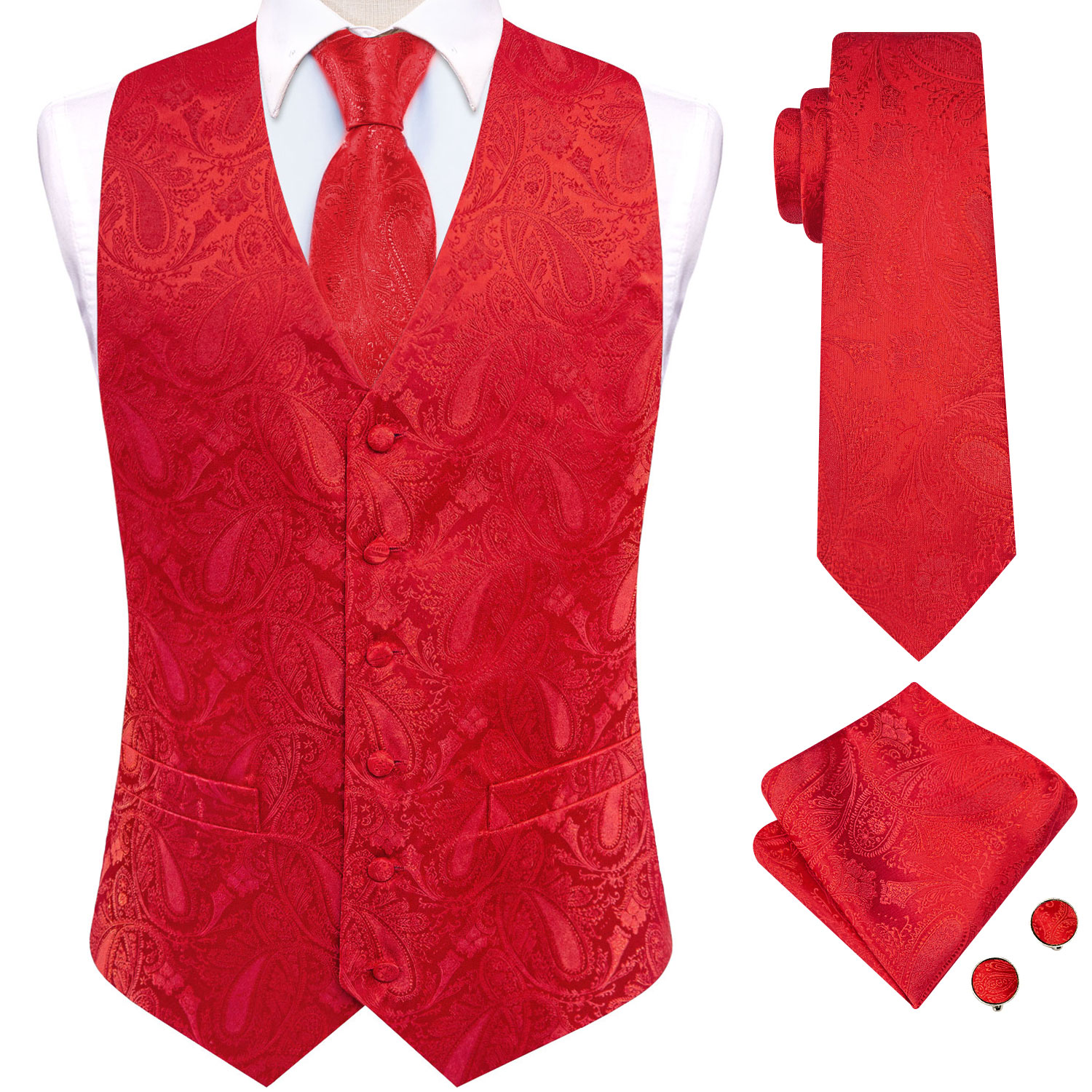Bright Red Paisley Jacquard Wa - огляд і ціна Mens Grooming Kit For Wedding