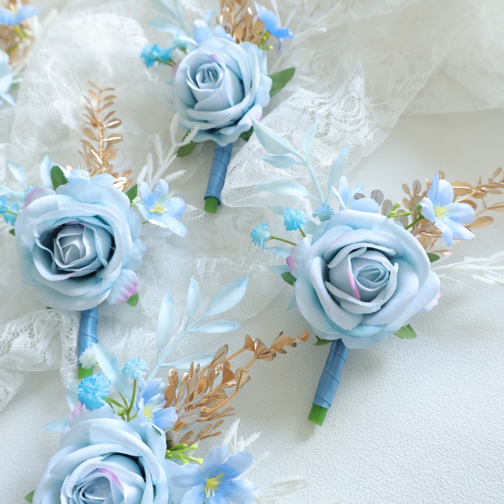 Blue Wrist Corsage and Boutonn - огляд і ціна Men'S Grooming For Wedding